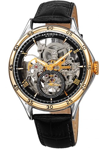 Men s Classic Skeleton Dial Leather AK807 Akribos XXIV